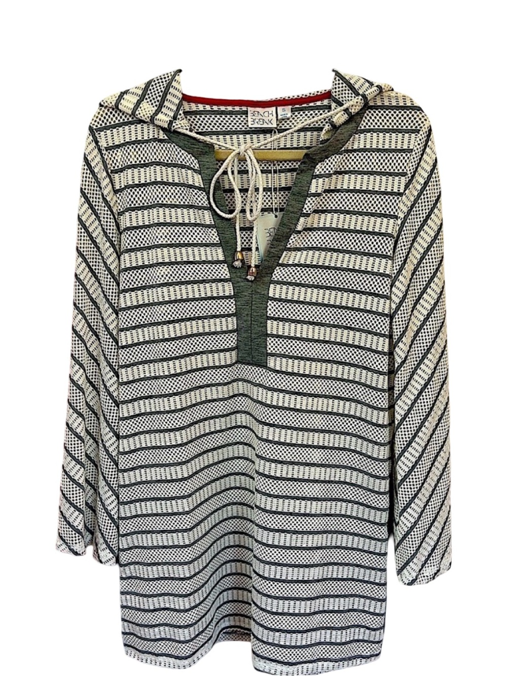 Beach Break gray & white nautical hooded swim cover up preppy minimalist NWT SM